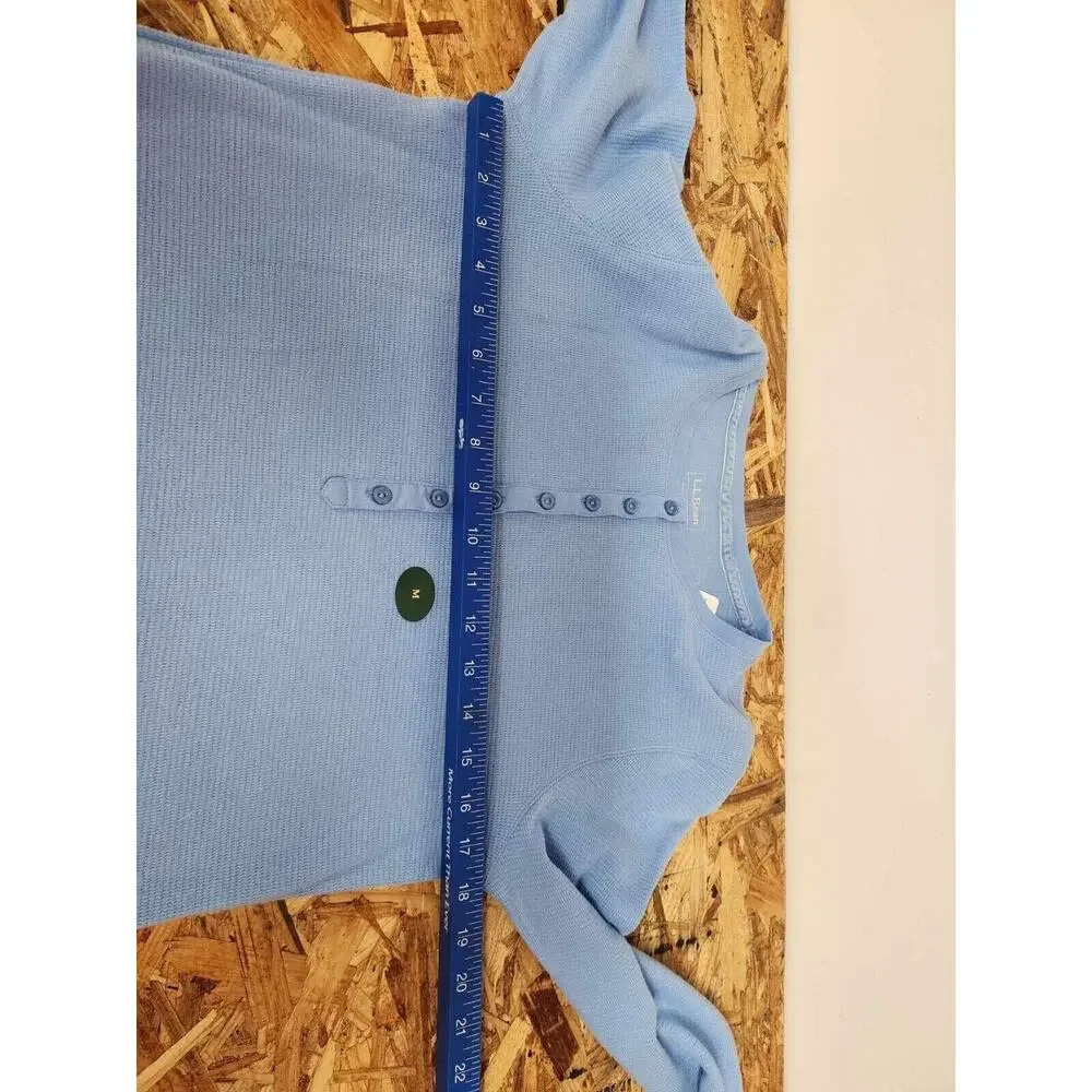 Vintage LL Bean Henley Sweater Mens Size M Fisherman Blue Waffle Knit Outdoor